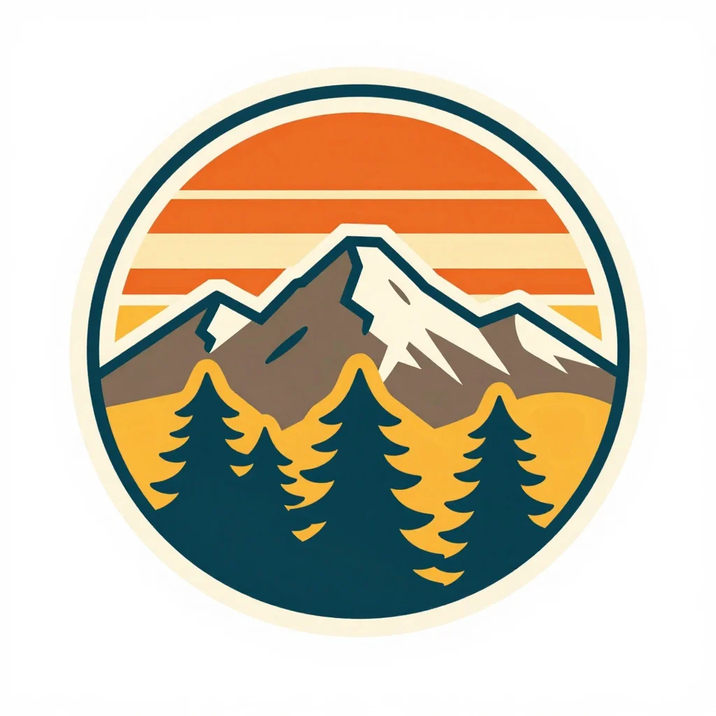 A retro mountain sunset badge